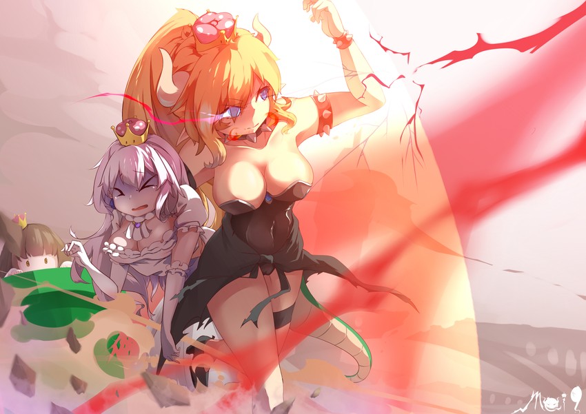 bowsette, princess king boo, and goomba (mario and 2 more) drawn by bilibili-mei9