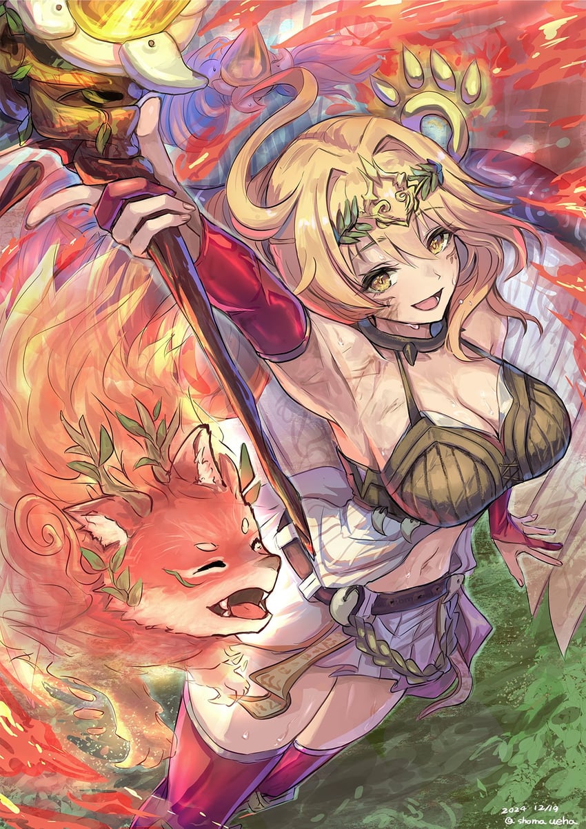 ritual beast tamer lara, spiritual beast tamer lara, and spiritual beast apelio (yu-gi-oh!) drawn by shouma_(bravespiritya)