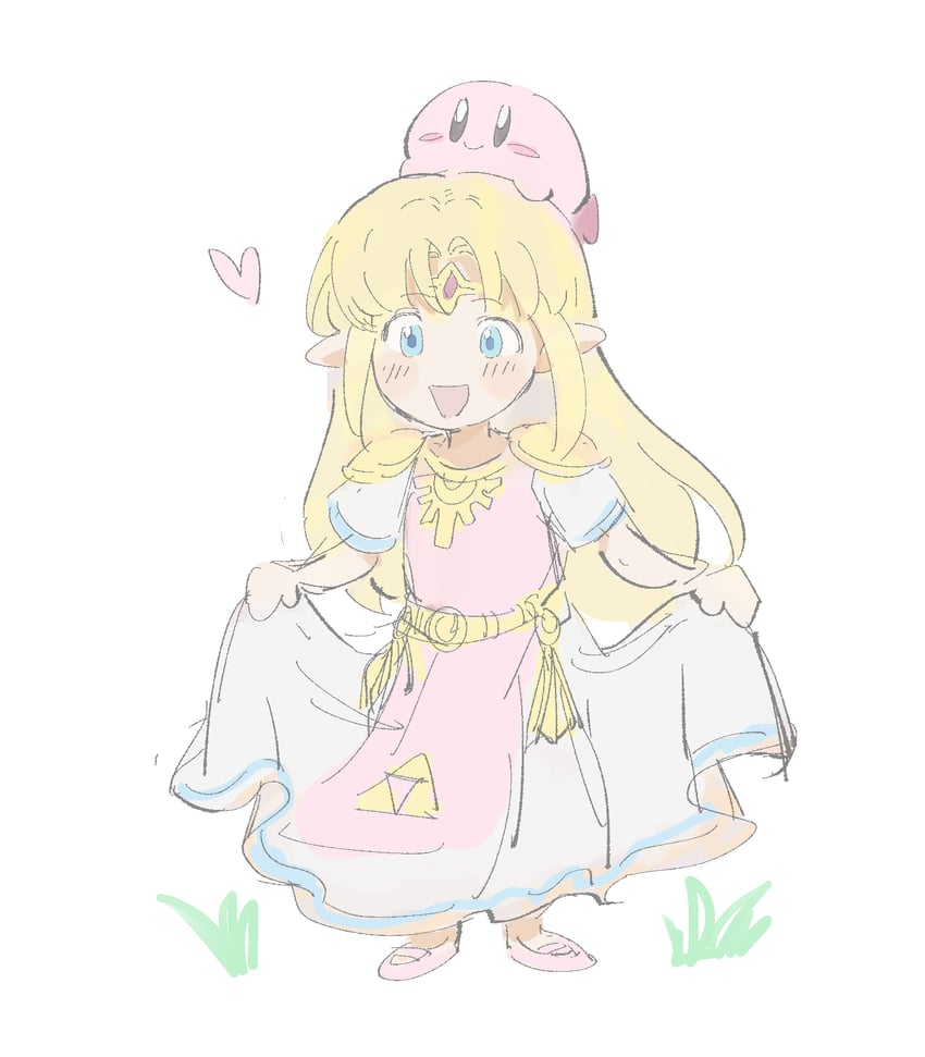 princess zelda and kirby (the legend of zelda and 3 more) drawn by shiba_(manbai_cnm)