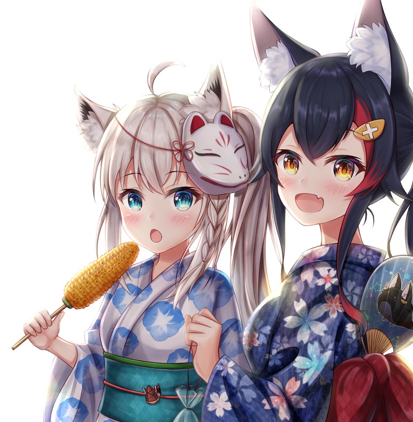 shirakami fubuki, ookami mio, and oruyanke (hololive) drawn by namekuji_ojiichan