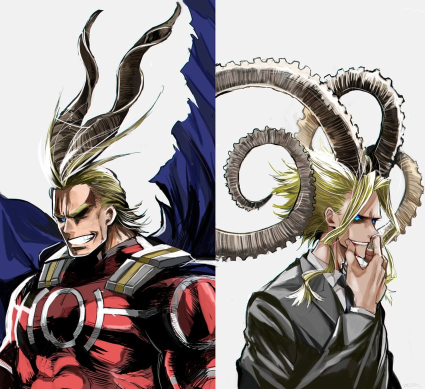 all might and yagi toshinori (boku no hero academia) drawn by mishima_(msm_mha)
