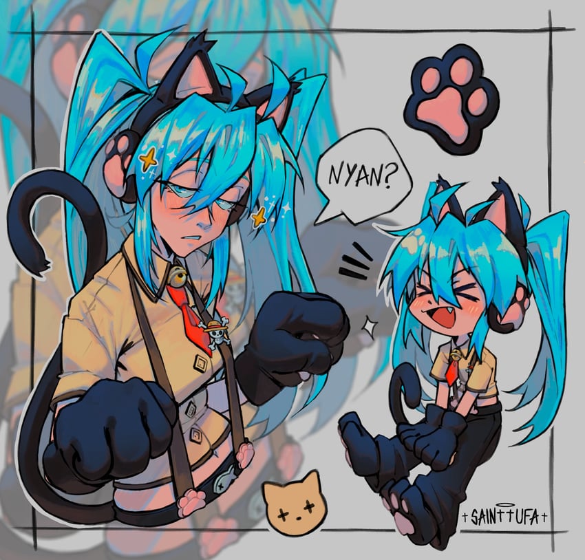 hatsune miku (vocaloid and 1 more) drawn by sainttufa