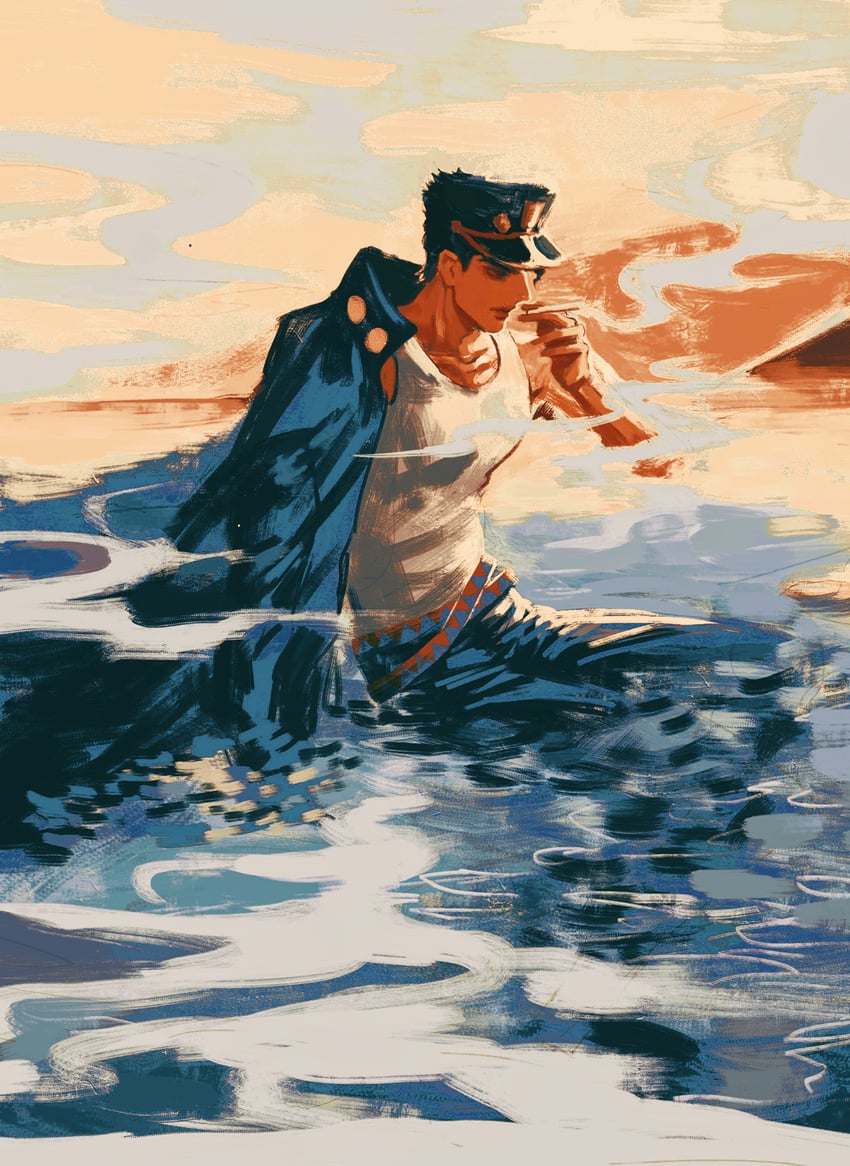 kujo jotaro (jojo no kimyou na bouken and 1 more) drawn by amuii