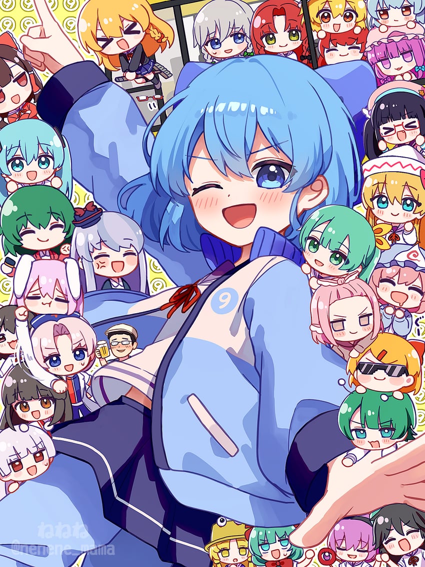 hatsune miku, hakurei reimu, kirisame marisa, remilia scarlet, flandre scarlet, and 24 more (touhou and 2 more) drawn by nene_man