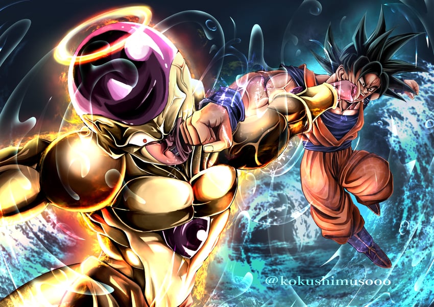 son goku, frieza, and golden frieza (dragon ball and 1 more) drawn by dendrobrorist