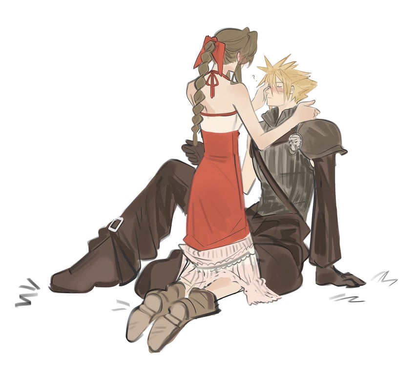 cloud strife and aerith gainsborough (final fantasy and 4 more) drawn by mmmckayyy