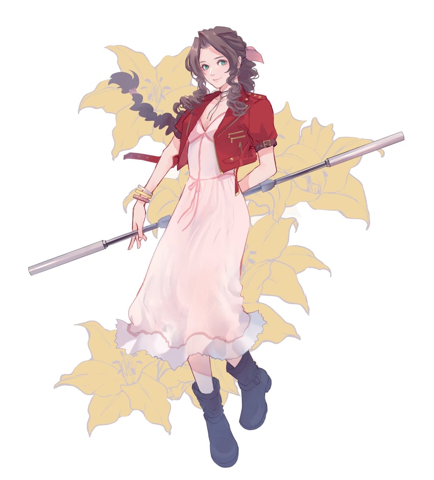 aerith gainsborough (final fantasy and 2 more) drawn by demi_co
