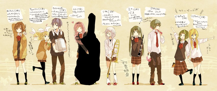 hatsune miku, kagamine rin, megurine luka, kaito, meiko, and 4 more (vocaloid) drawn by ousaka_nozomi