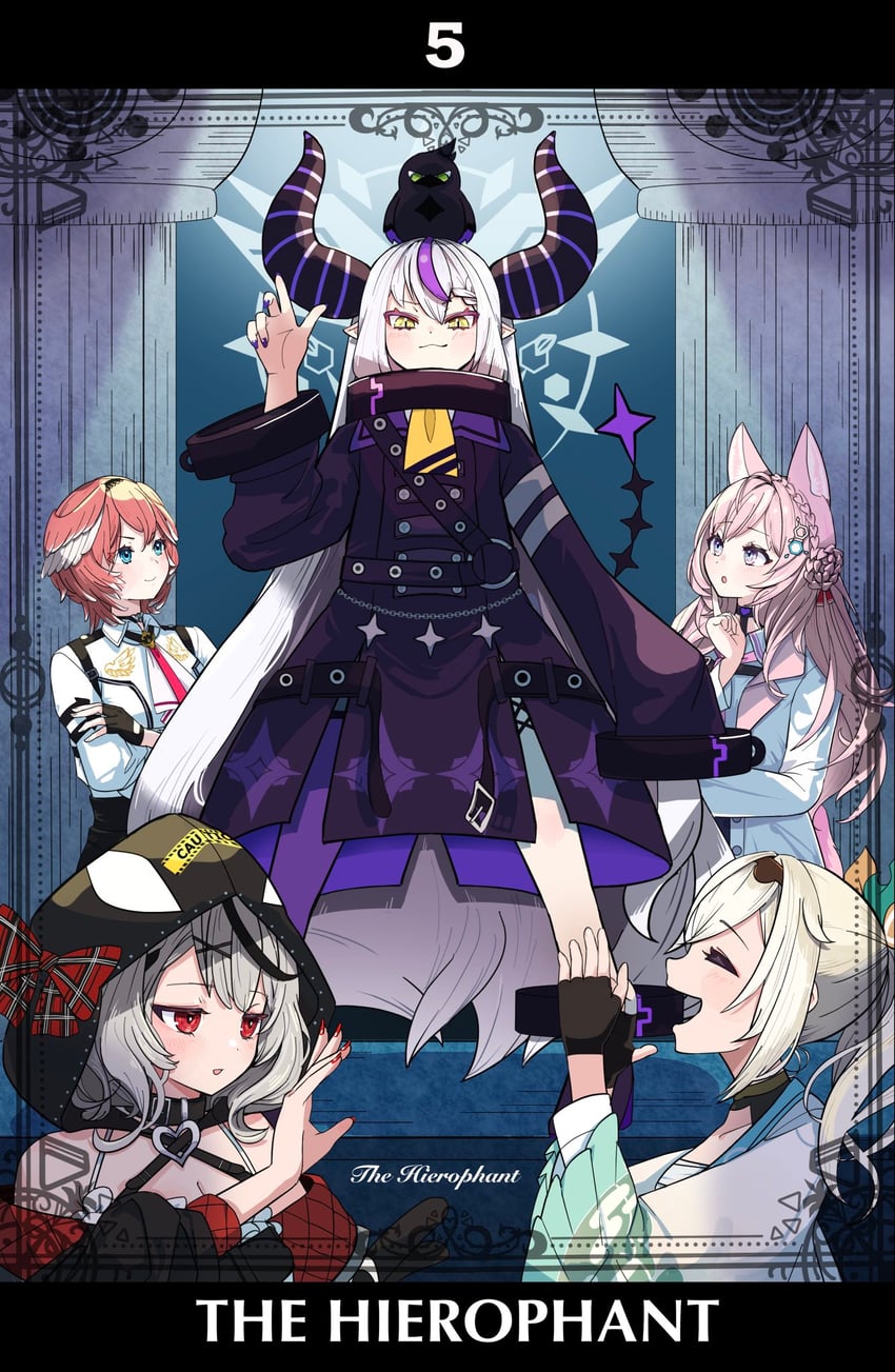 sakamata chloe, la+ darknesss, hakui koyori, kazama iroha, takane lui, and 1 more (hololive) drawn by tsukitoinu