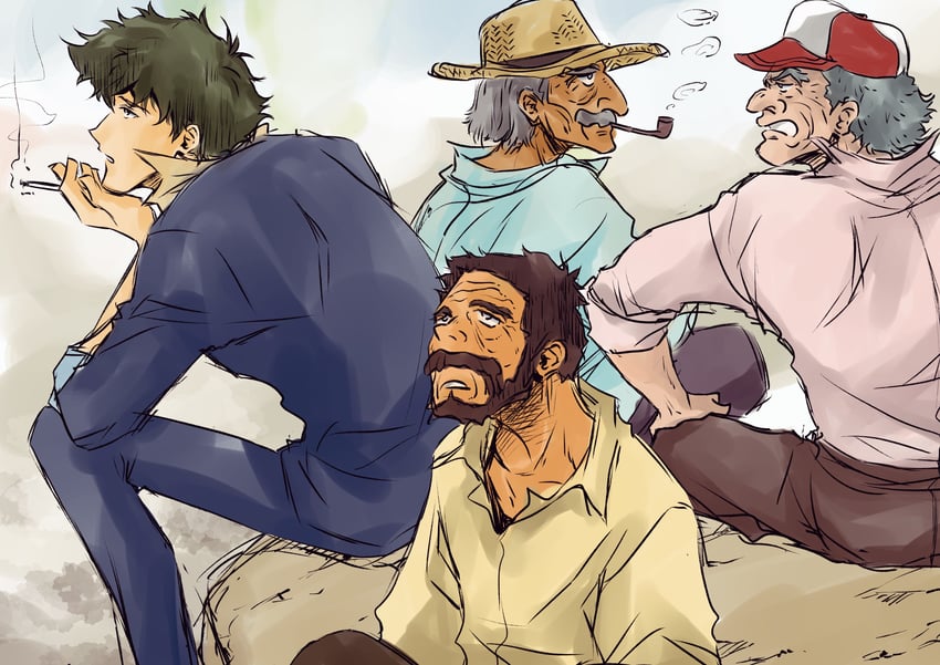 spike spiegel, jobim, carlos, and antonio (cowboy bebop) drawn by tobalin
