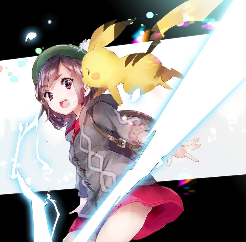 pikachu and gloria (pokemon and 1 more) drawn by yuugen