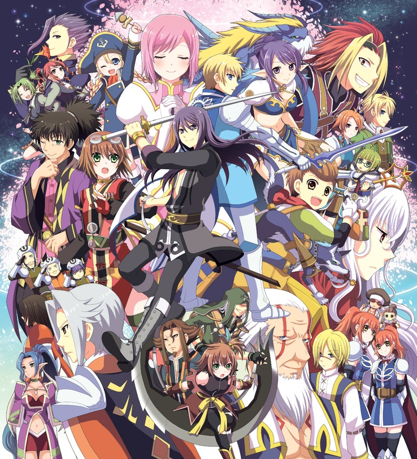 yuri lowell, estellise sidos heurassein, rita mordio, judith, raven, and 26 more (tales of and 1 more) drawn by hanyuu_shion