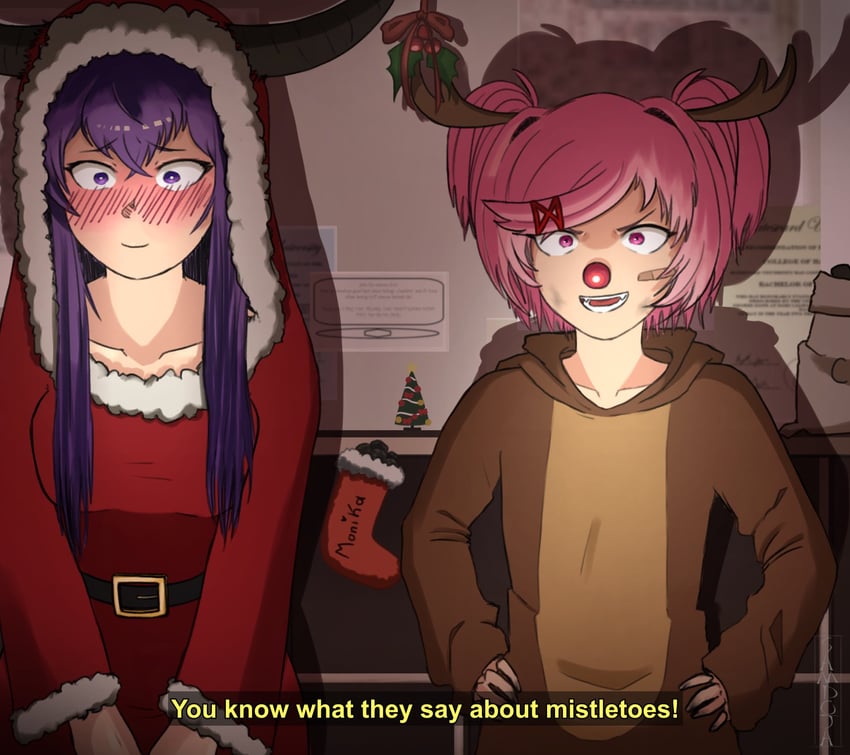 natsuki and yuri (doki doki literature club) drawn by samdoja