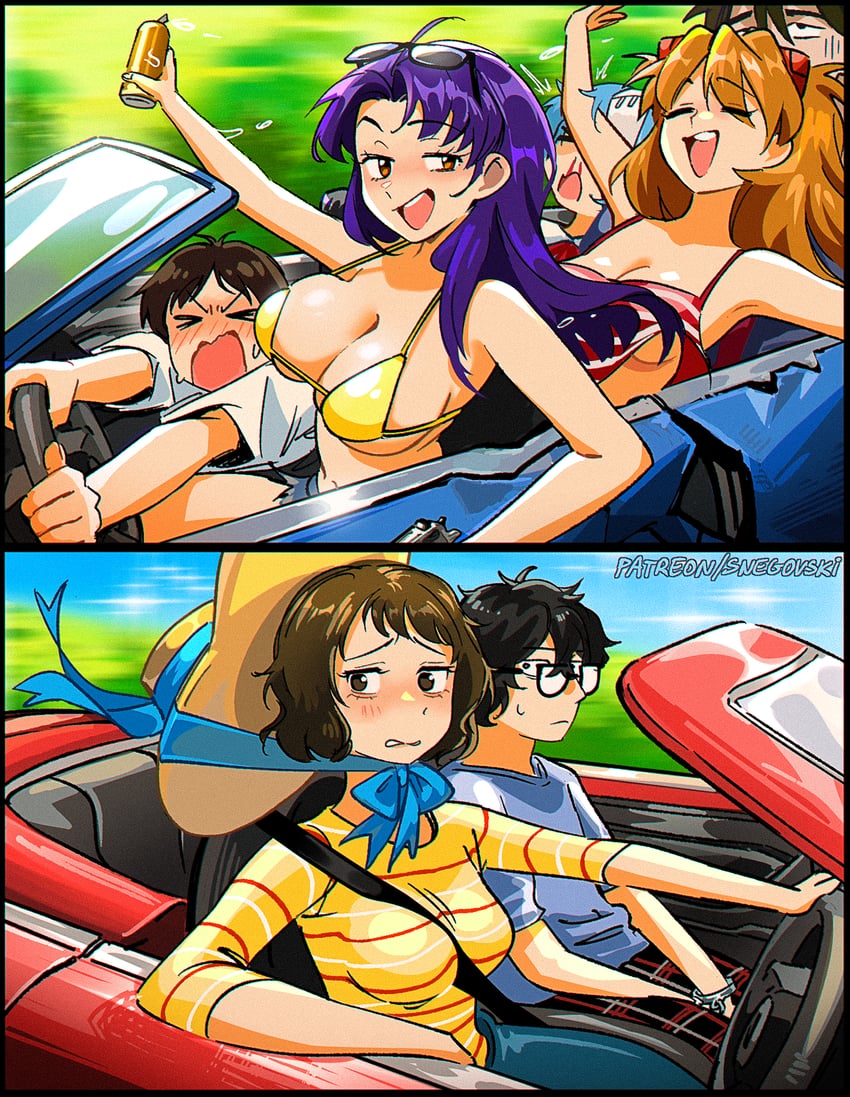 souryuu asuka langley, ayanami rei, ikari shinji, amamiya ren, katsuragi misato, and 2 more (persona and 2 more) drawn by snegovski