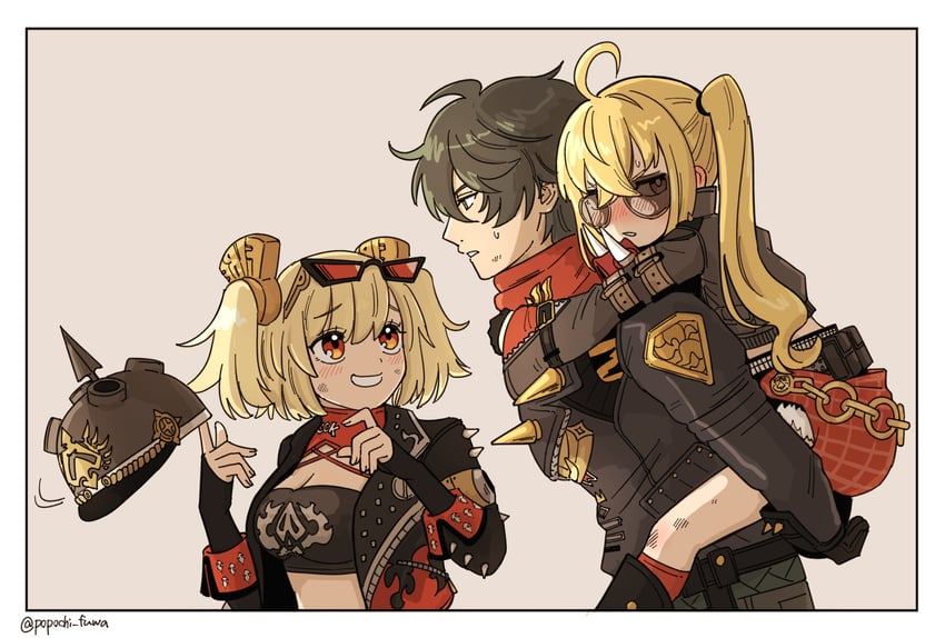 burnice white, luciana de montefio, and lighter (zenless zone zero) drawn by popochi_fuwa