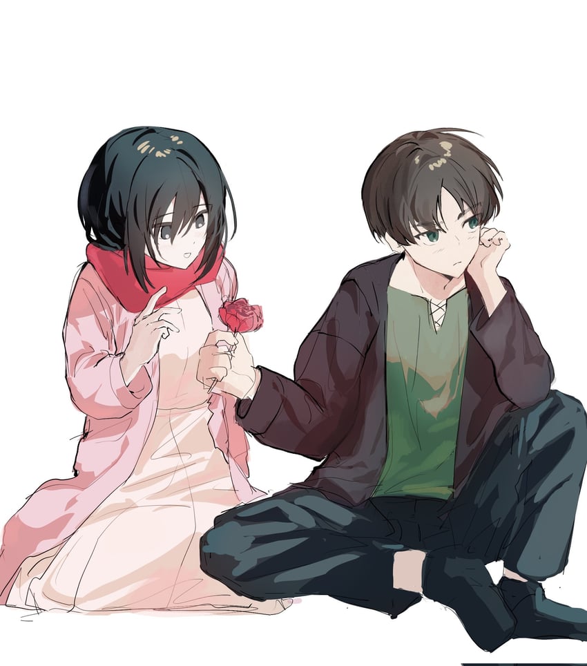 mikasa ackerman and eren yeager (shingeki no kyojin) drawn by hasugu