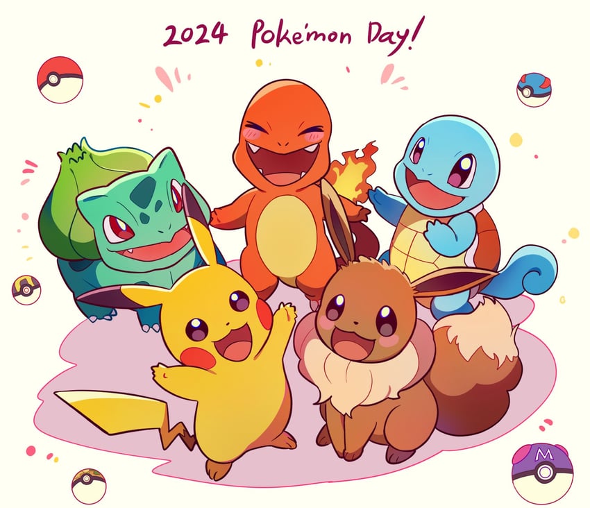 pikachu, eevee, bulbasaur, squirtle, and charmander (pokemon) drawn by selyg15