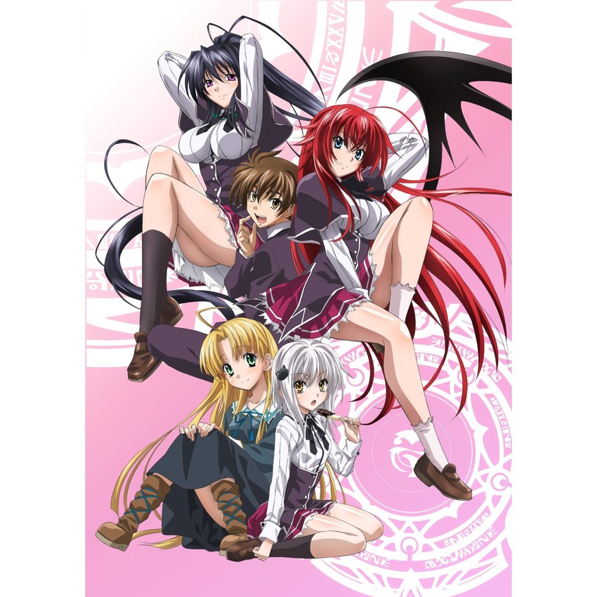rias gremory, himejima akeno, toujou koneko, asia argento, and hyoudou issei (high school dxd)