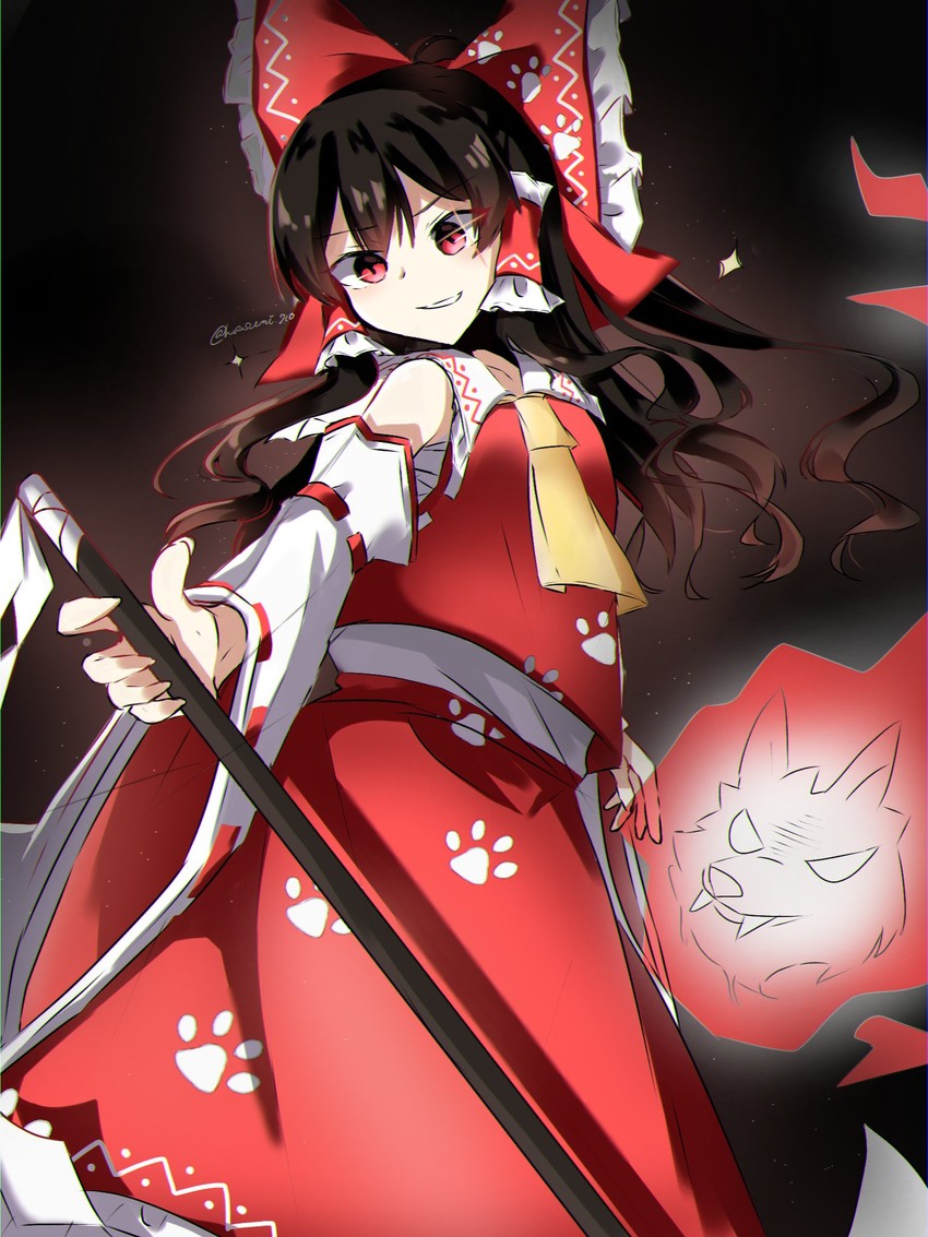 hakurei reimu and wolf spirit (touhou and 1 more) drawn by hasumi_suzuna