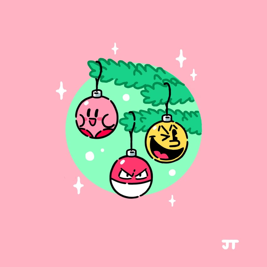 kirby, pac-man, and voltorb (pokemon and 2 more) drawn by james_turner