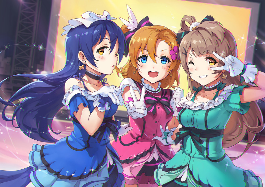 sonoda umi, minami kotori, and kosaka honoka (love live! and 1 more) drawn by haoni