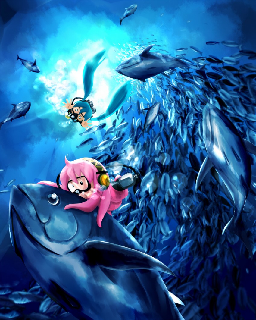 hatsune miku, megurine luka, takoluka, and hachune miku (vocaloid) drawn by ban_(777purin)
