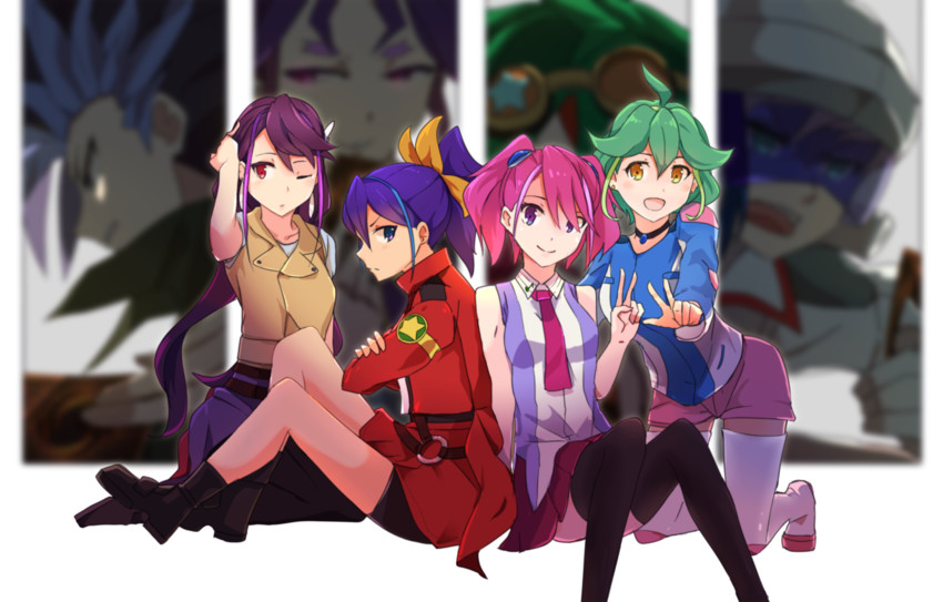 hiiragi yuzu, sakaki yuya, serena, kurosaki ruri, bracelet girls, and 4 more (yu-gi-oh! and 1 more) drawn by hsin