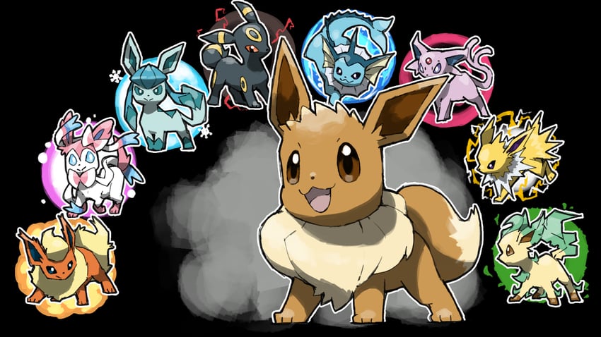 eevee, sylveon, umbreon, glaceon, vaporeon, and 4 more (pokemon) drawn by blacknirrow