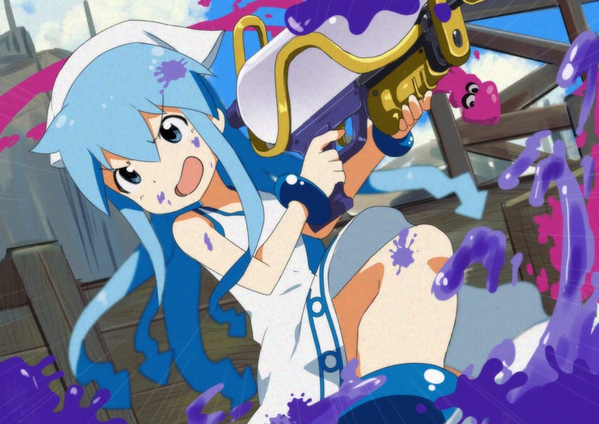 inkling player character and ikamusume (splatoon and 2 more) drawn by nakaharu