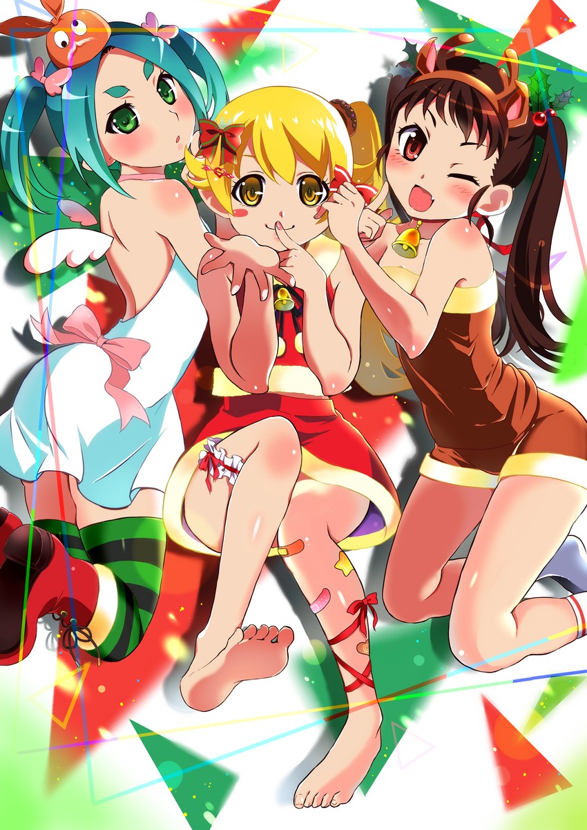 oshino shinobu, hachikuji mayoi, and ononoki yotsugi (monogatari) drawn by mashimaro_tabetai