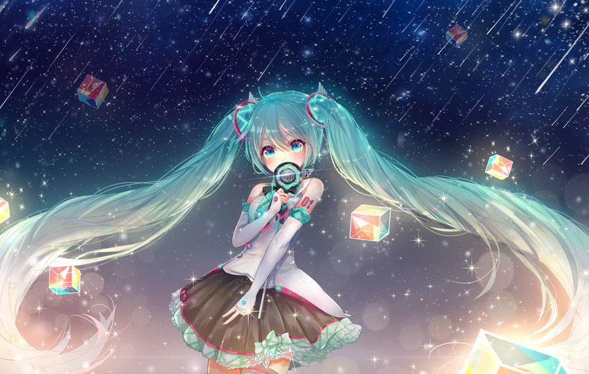 hatsune miku and magical mirai miku (vocaloid and 1 more) drawn by yuri_to_hizakura