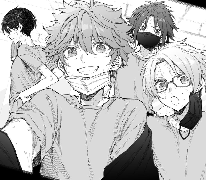 isara mao, akehoshi subaru, yuuki makoto, and hidaka hokuto (ensemble stars!) drawn by maki_keigo