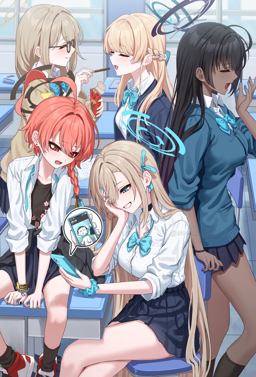 sensei, doodle sensei, asuna, toki, karin, and 2 more (blue archive) drawn by simoumi_217