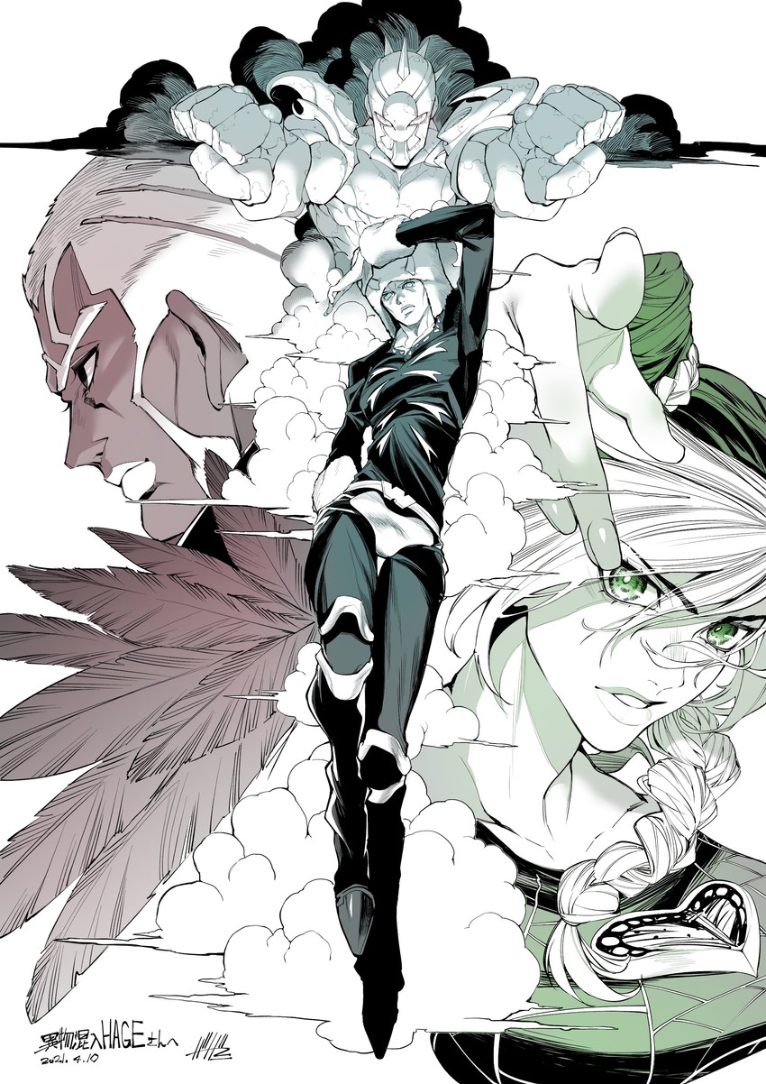 kujo jolyne, enrico pucci, and weather report (jojo no kimyou na bouken and 1 more) drawn by rx_hts