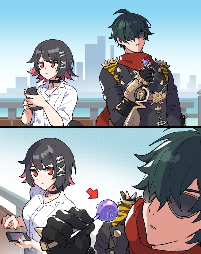 ellen joe and lighter (zenless zone zero) drawn by sakana_(fishchunk)