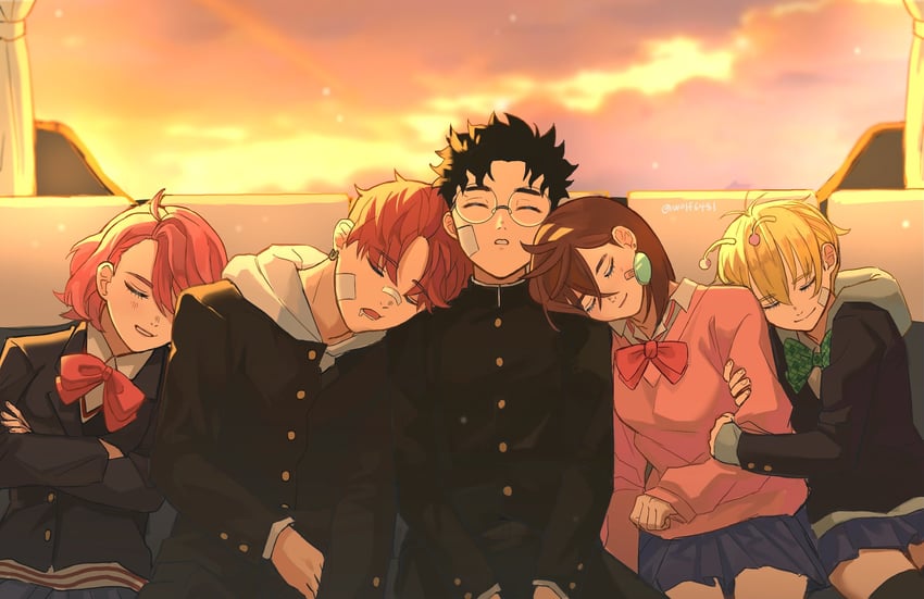 ayase momo, takakura ken, shiratori aira, enjoji jin, and vamola (dandadan) drawn by wolf6481