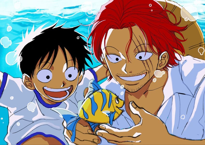 monkey d. luffy and shanks (one piece) drawn by keppon