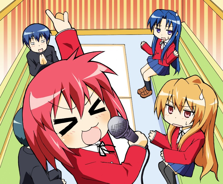 aisaka taiga, kawashima ami, takasu ryuuji, kushieda minori, and kitamura yuusaku (lucky star and 1 more)