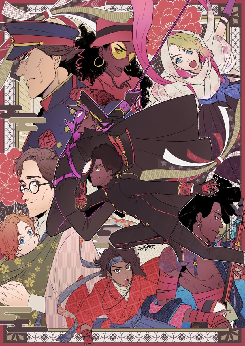 gwen stacy, miguel o'hara, miles morales, spider-man, peter b parker, and 6 more (marvel and 3 more) drawn by mozu_suka