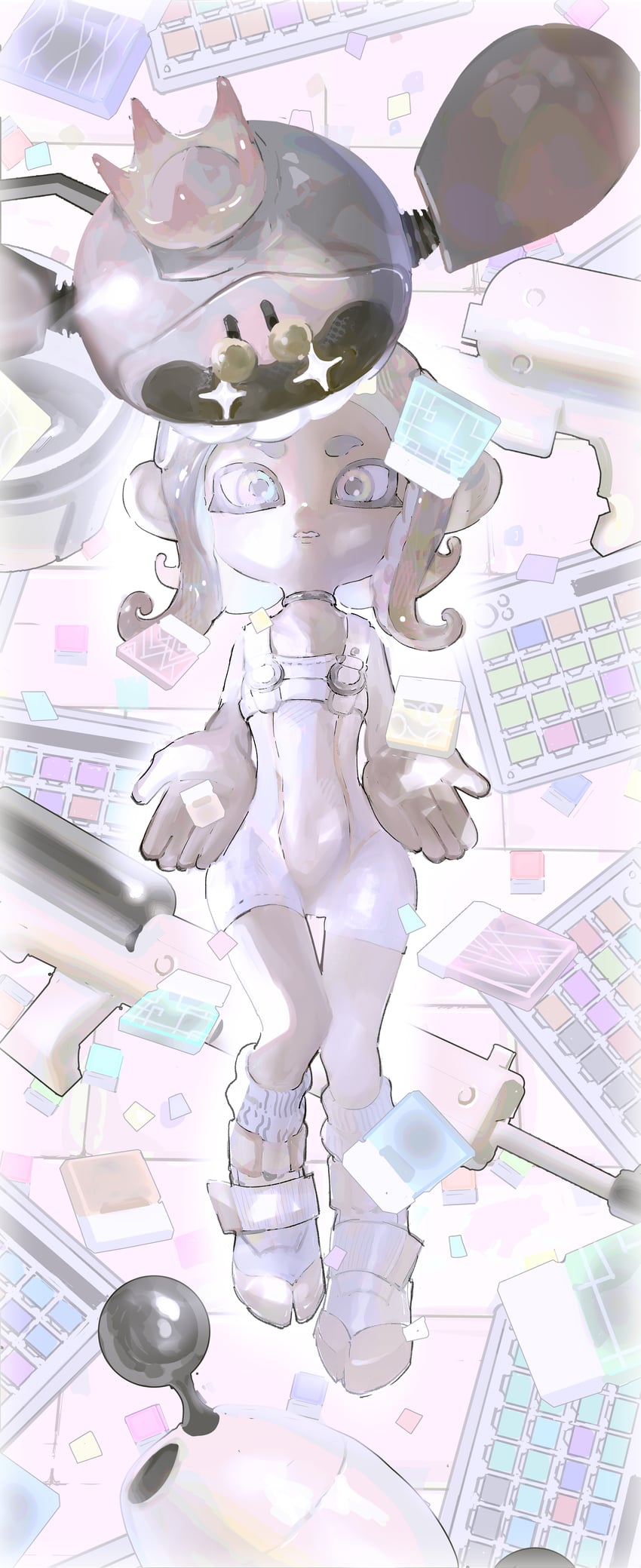 octoling player character, octoling girl, pearl, agent 8, and pearl drone (splatoon and 2 more) drawn by miyana_(leftmnkr)