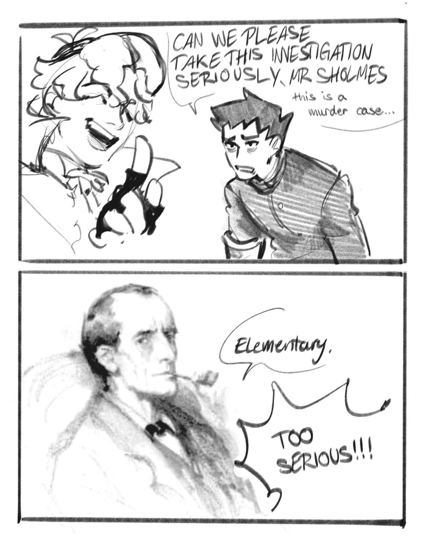 ryunosuke naruhodo, herlock sholmes, and sherlock holmes (ace attorney and 1 more) drawn by idaiisu