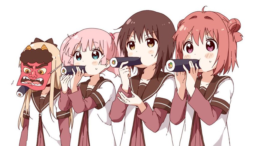 toshinou kyouko, akaza akari, funami yui, and yoshikawa chinatsu (yuruyuri) drawn by namori