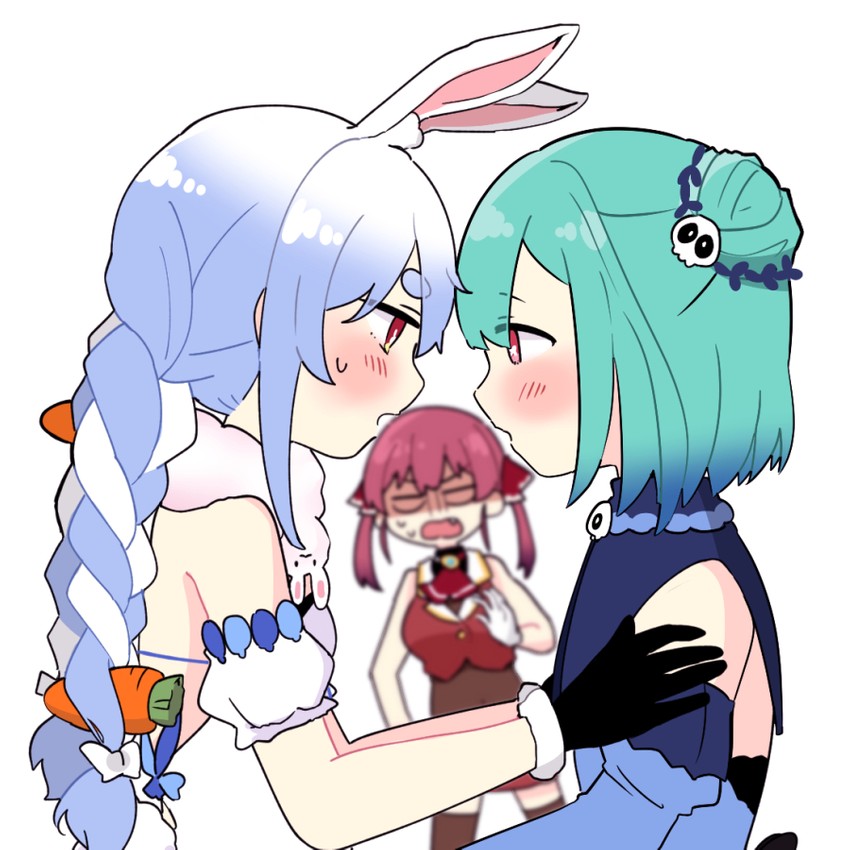 houshou marine, usada pekora, uruha rushia, and don-chan (hololive) drawn by sakana_(saka11205)