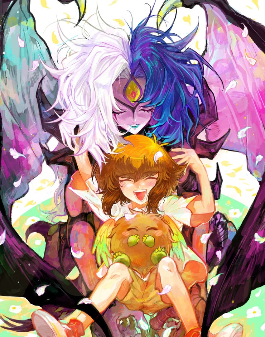 yuki judai, yubel, and winged kuriboh (yu-gi-oh! and 1 more) drawn by spi_77