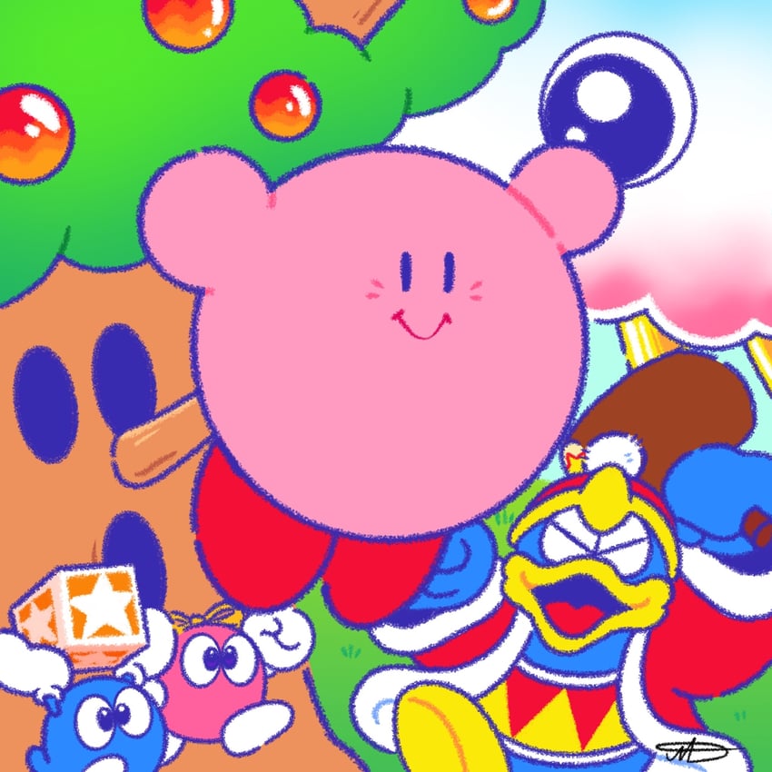 kirby, king dedede, whispy woods, kracko, lalala, and 1 more (kirby and 1 more) drawn by jradical2014