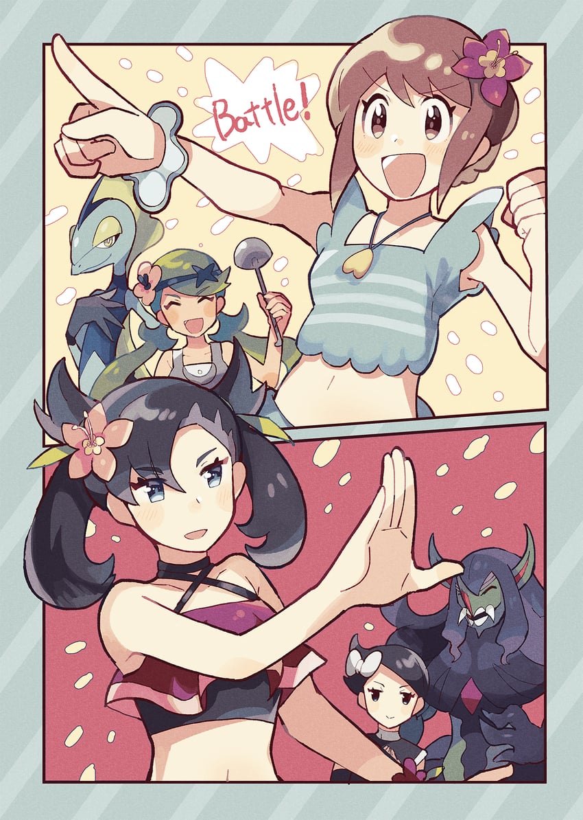 marnie, gloria, mallow, inteleon, grimmsnarl, and 1 more (pokemon and 3 more) drawn by anidler91