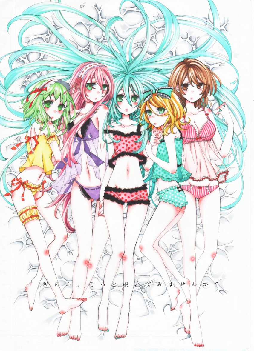 hatsune miku, kagamine rin, megurine luka, meiko, and gumi (vocaloid and 1 more) drawn by kawai_rou