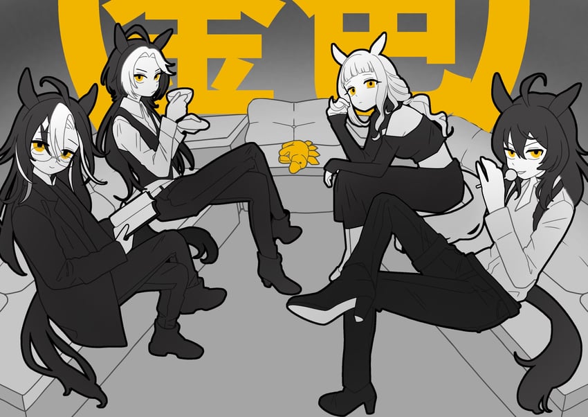 gold ship, nakayama festa, orfevre, and dream journey (umamusume) drawn by yada_kamo