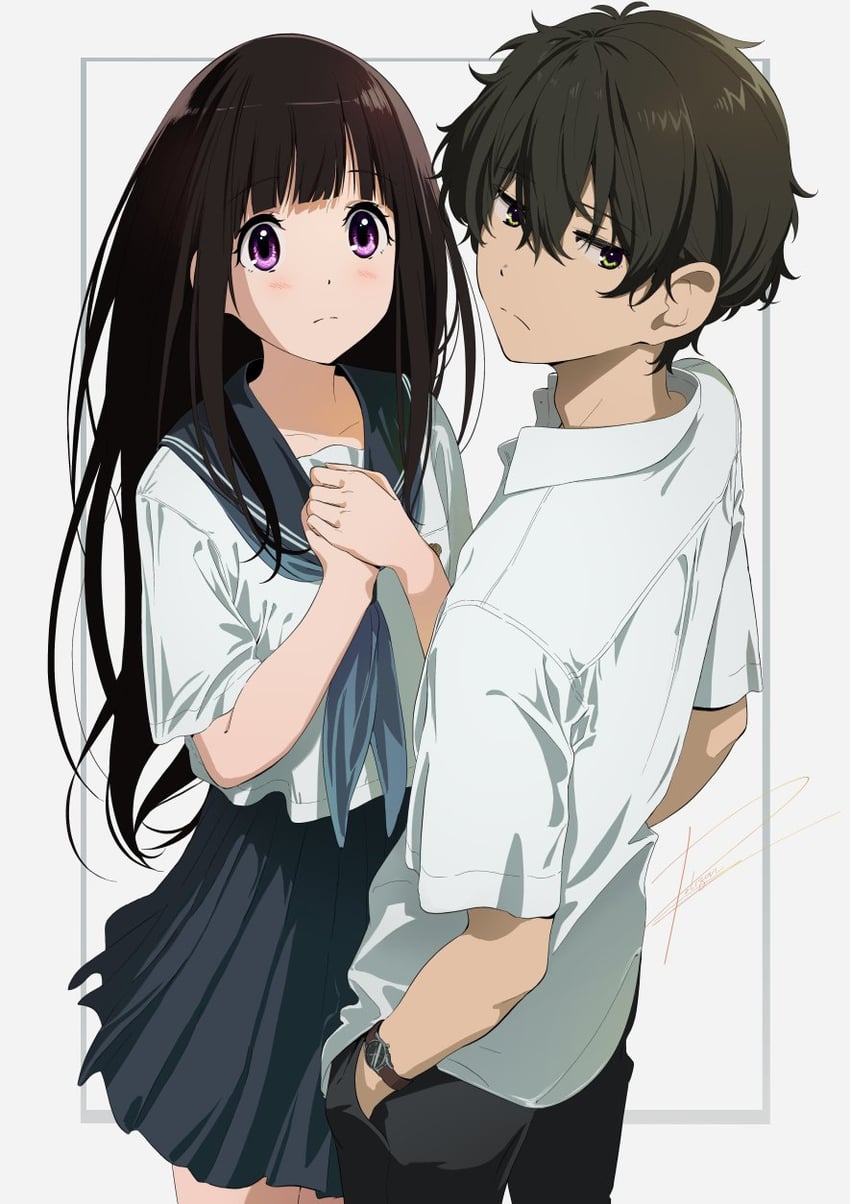 chitanda eru and oreki houtarou (hyouka) drawn by poligon_(046)