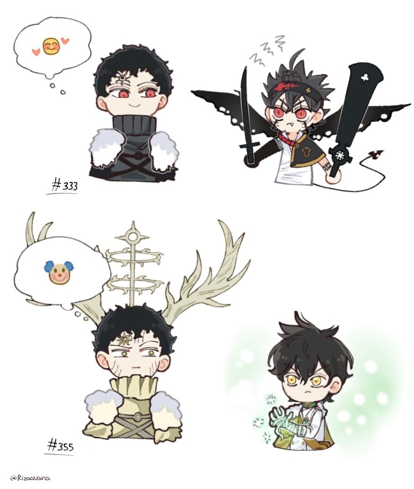 asta, yuno, and lucius zogratis (black clover) drawn by rizaavana